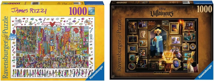 Ravensburger sæt 2× puslespil 1000 brikker – DISNEY VILLAINOUS: Prince John og JAMES RIZZI: Times Square