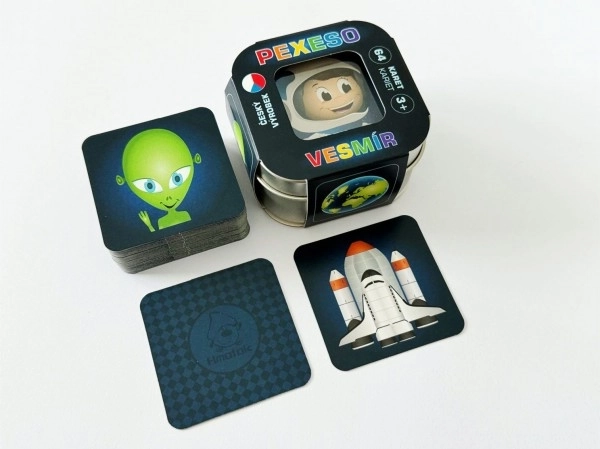 Pexeso Universet – 64 kort i metaldåse 6 × 6 × 4 cm