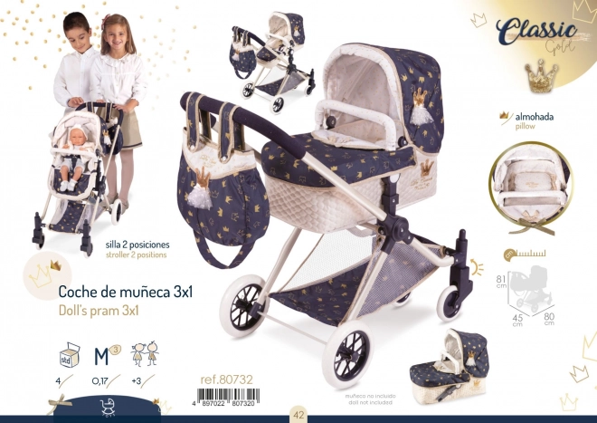 DeCuevas 80732 Dukkevogn til dukker 3 i 1 XL med taske Classic Gold 2020 - 81 cm