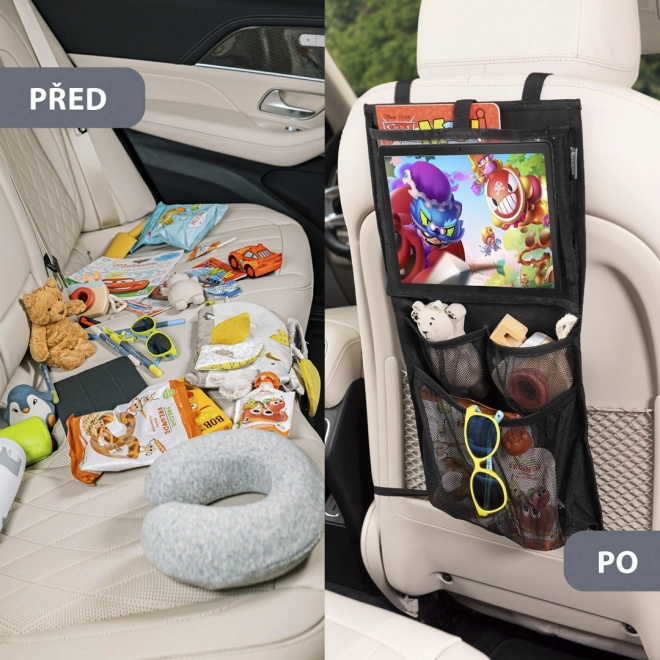 Bil sædeorganisator med lomme til tablet og legetøj