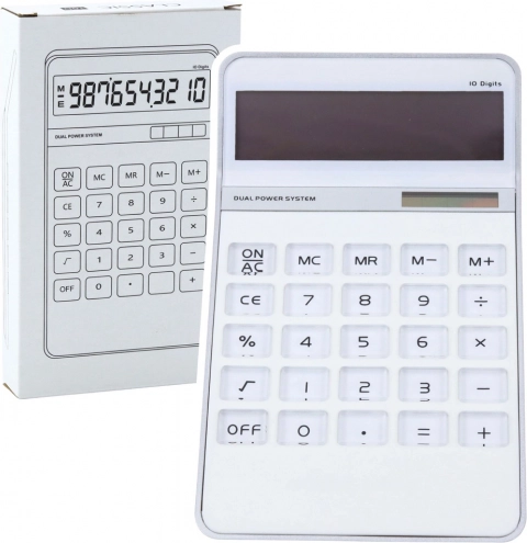 Hvid kontorlommeregner med 10-cifret display