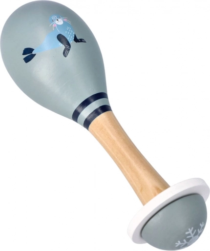 Træ-maraca med sæl til børn 16 × 5 cm