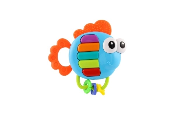 Rangle/tyggelegetøj fiskeklapper plast 14x14cm med batteri, med lyd og lys på kort 3m+