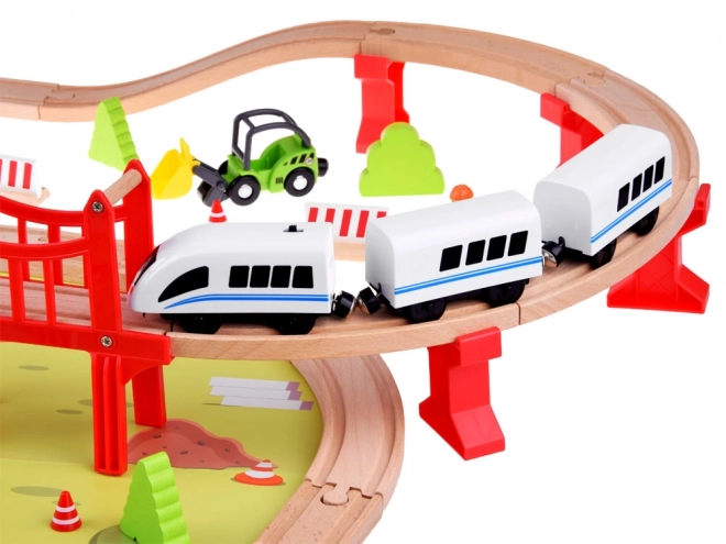 Træjernbane til børn med transportbase og kran