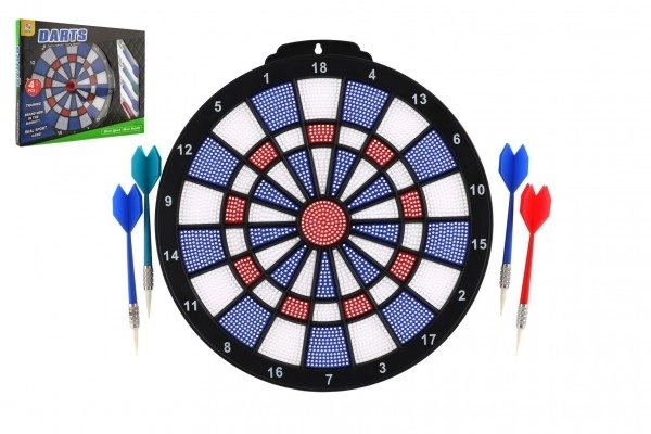 Dartskive med pile 4 stk plast diameter 28cm i kasse 39x31x3cm