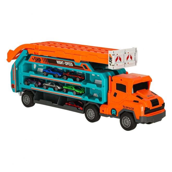 Racerbane med tovogn og transporter 6 dele - orange