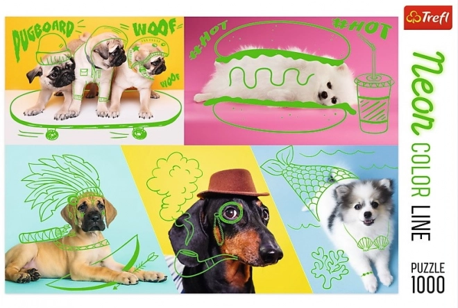 Puslespil 1000 stk Neon Farve Linje - Gale hunde