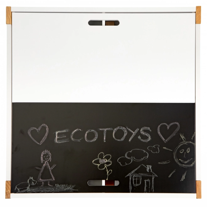ECOTOYS Børne træbord med tavle og to stole