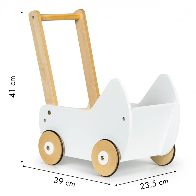 ECOTOYS Trævogn til dukker hvid