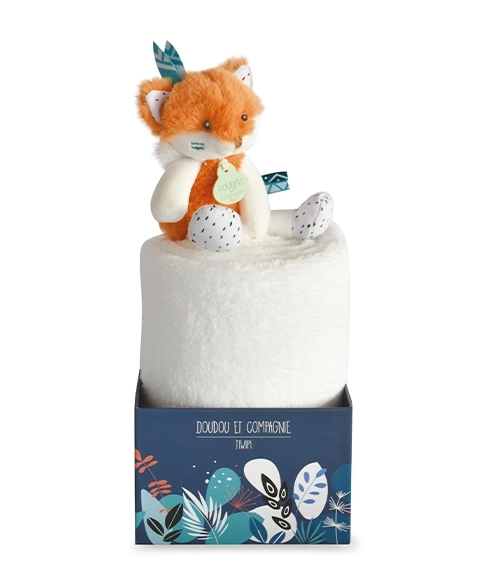 Doudou Blød fleece-babytæppe med plys ræv 70x100 cm