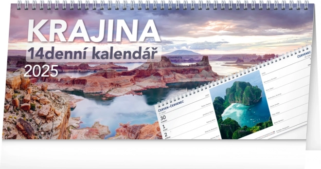NOTIQUE Bordkalender Landskab 2025 – 14-dages, 33 x 14,5 cm