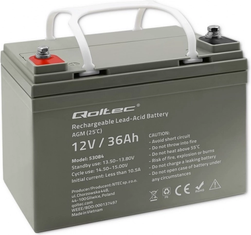 AGM akkumulator 12 V 36 Ah, maks. 540 A – QOLTEC