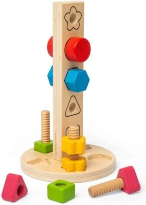 bigjigs toys træ skrue-tårn med former