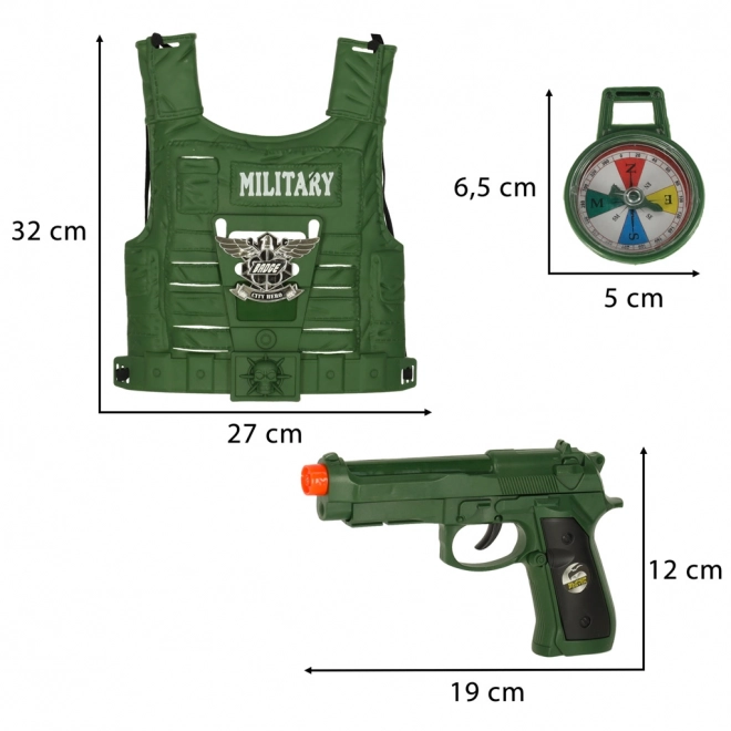 Militær sæt med vest, riffel og kikkert