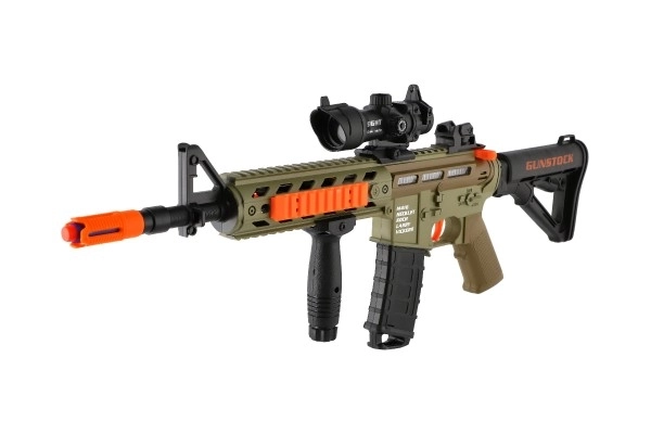 Skumgevær med skumammunition + 12 stk. patroner plast 60cm med lys, lyd i æske 65x27x6cm på batterier