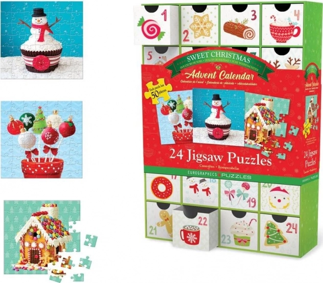 Adventskalender med puslespil Eurographics 24 x 50 stykker – Søde Jul