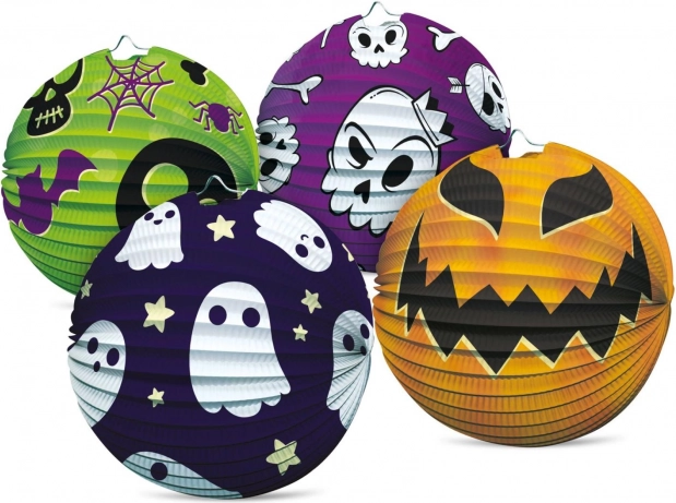 halloween papirlampion kugle 25 cm, 4 motiver
