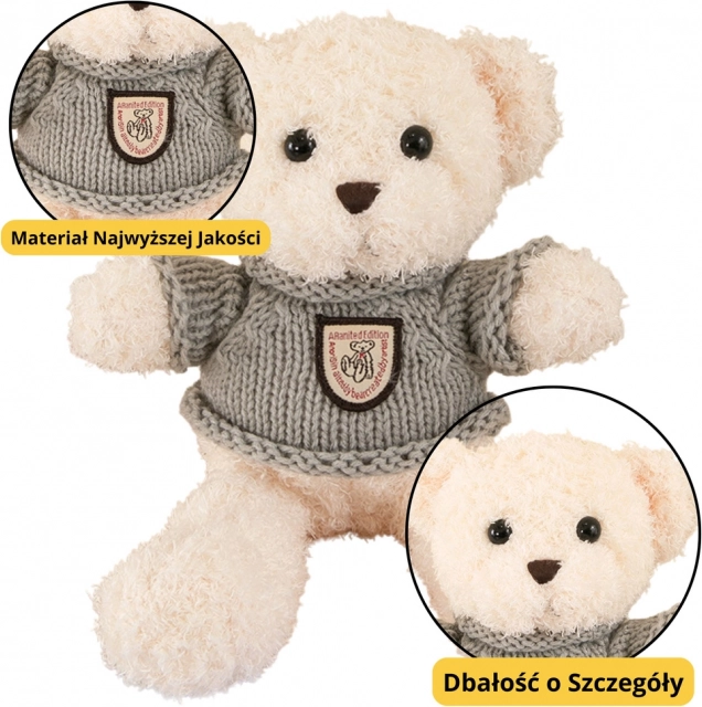 Plysset bamse i grå sweater 26 cm