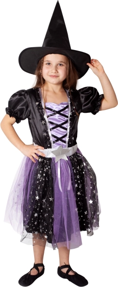 Børnekostume heks sort‑lilla M