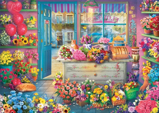 Puslespil Farverig Blomsterbutik 1000 Brikker