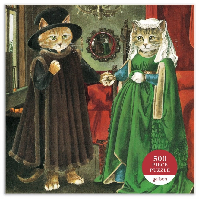 GALISON Kvadratisk puslespil Meowsterpiece: Arnolfinis bryllup 500 brikker