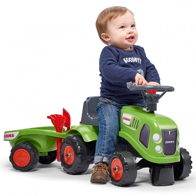 Ride-on traktor Claas grøn med rat og trailer