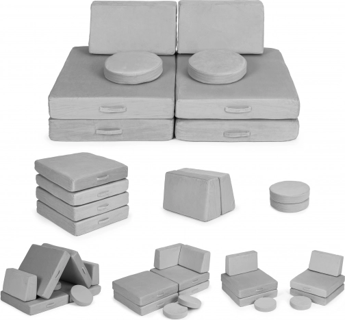 stor foldbar modulær børnesofa, 8 bløde puder – grå ecotoys