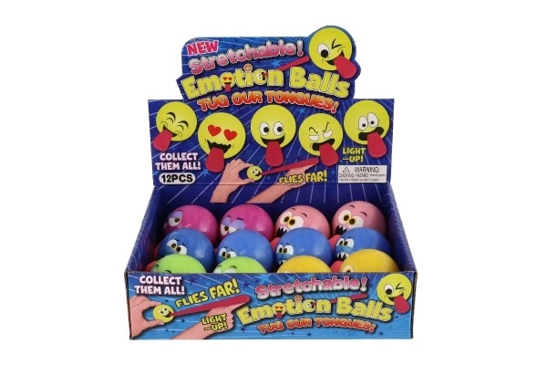 Smut bold med gummi-tunge 5cm på batterier med lys 5 farver 12 stk. i boks
