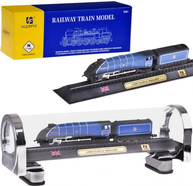 samlermodel af lokomotivet LNER Class A4 Mallard 1:160 i præsentationsvitrine