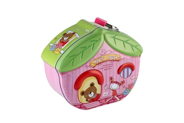 Sparebøsse hus blik med lås 16x8cm - 1stk
