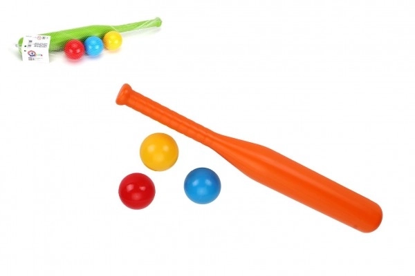 Baseballbat 50cm + bolde 3stk plast 2 farver i net