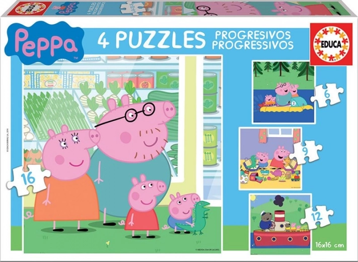 Puslespil EDUCA Gurli Gris 4 i 1 (6, 9, 12, 16 brikker)