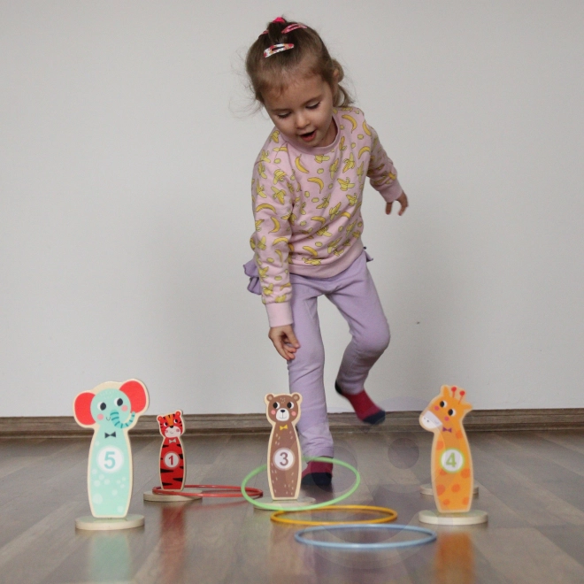 Træ-færdighedsspil Tooky Toy - kast på mål dyr