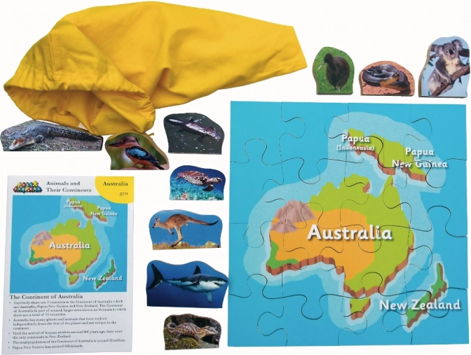 Træpuslespil Australien og dens dyr 16 brikker og 10 dyr