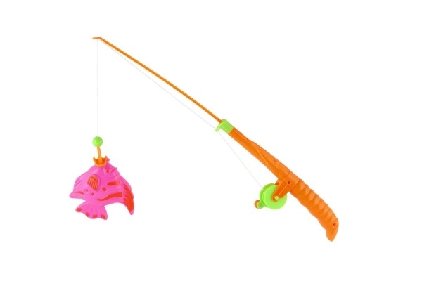 Fiskespil/fisker magnetisk plastik 3 stk.+stang plastik 34cm mix farver på kort