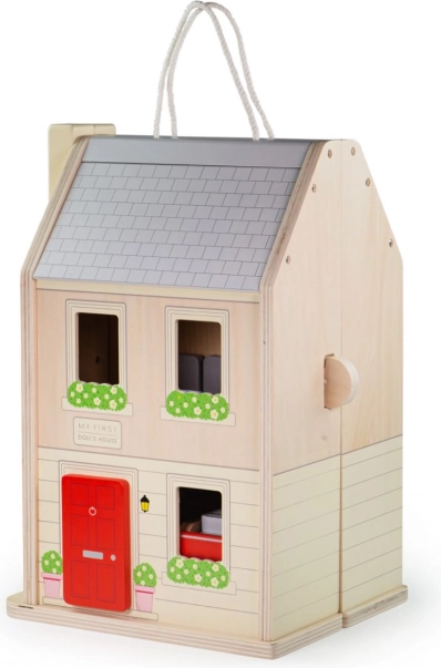 Sammenklappeligt trædukkehus med tilbehør BIGJIGS TOYS