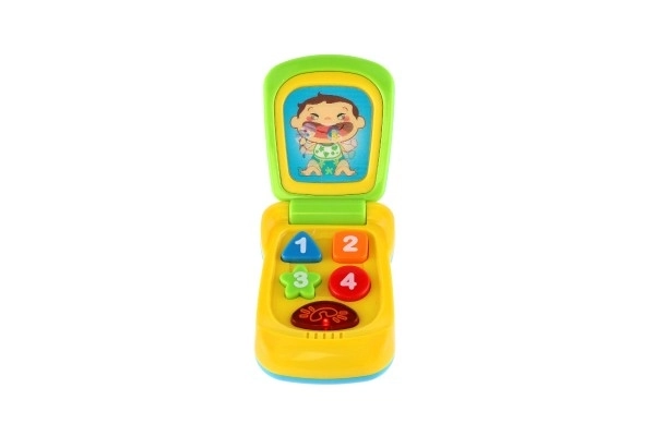 Mobiltelefon plast 14cm med batteri med lyd og lys på kort 11x20x5,5cm 18m+