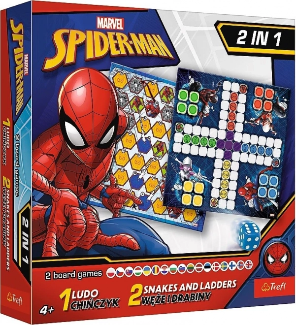 Sæt med 2-i-1 spil Ludo, Slanger og Stiger Spider-Man i æske 25x25x5,5cm