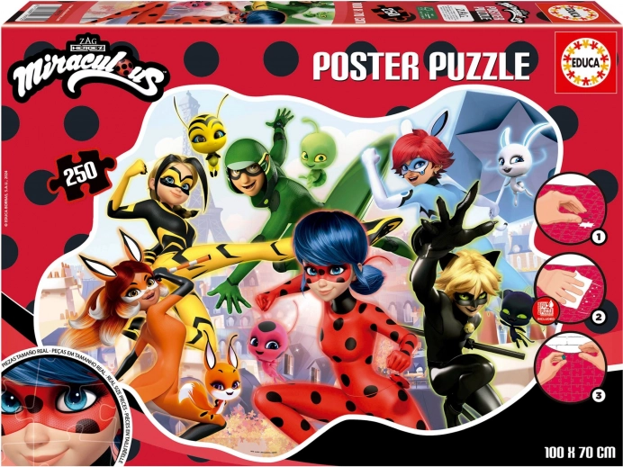 Plakatpuslespil Miraculous Mariehøne og Sorte Kat 250 brikker