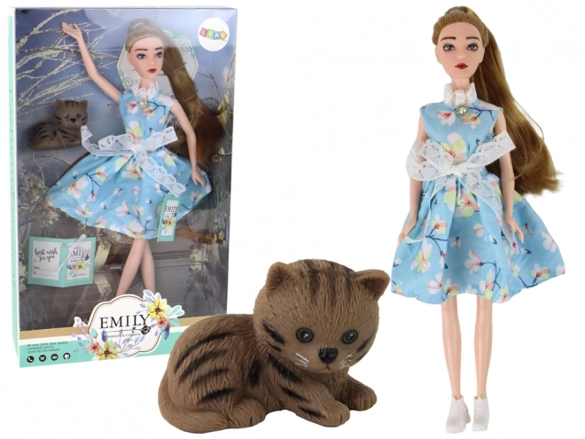 Emily Baby Doll Forår lange hår Blå kattekjole