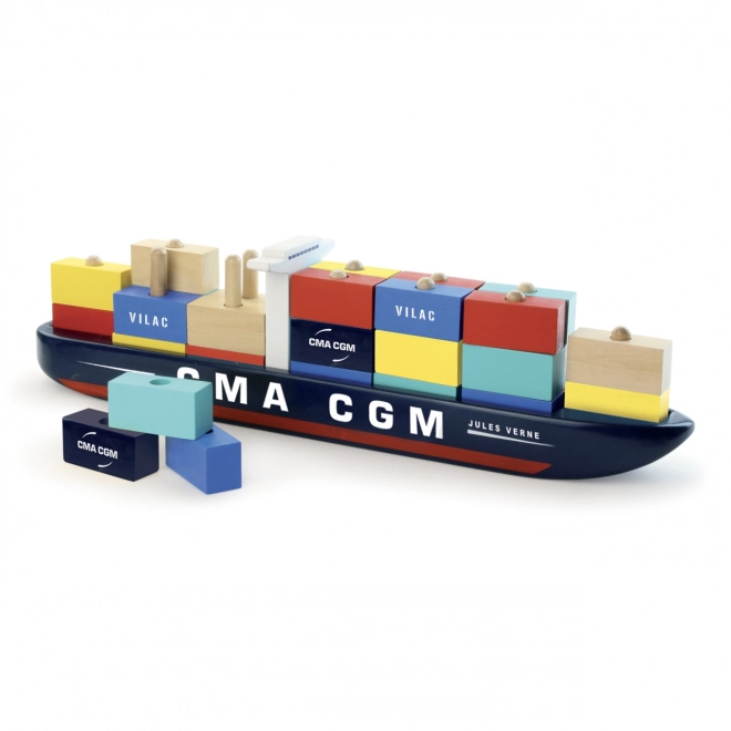 Vilac Træpuslespil container-skib CMA CGM Jules Verne