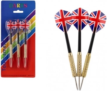 Sæt kastedartpile med metalspidser og Union Jack-flights
