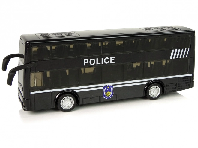 Politiets dobbeltdækker sort bus med friktionstræk