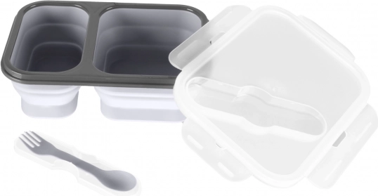 Stor snackboks i silikone med bestik, Dove Grey