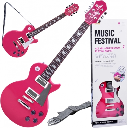 Elektrisk guitar til børn med rem – Rosa