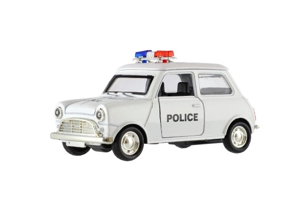 Autopolitibil retro 11cm metal/plast med tilbagegående træk på batteri med lys 4 typer