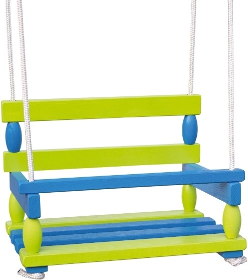 Trægynge til børn 40 × 30 cm, bæreevne 80 kg – Blå-grøn