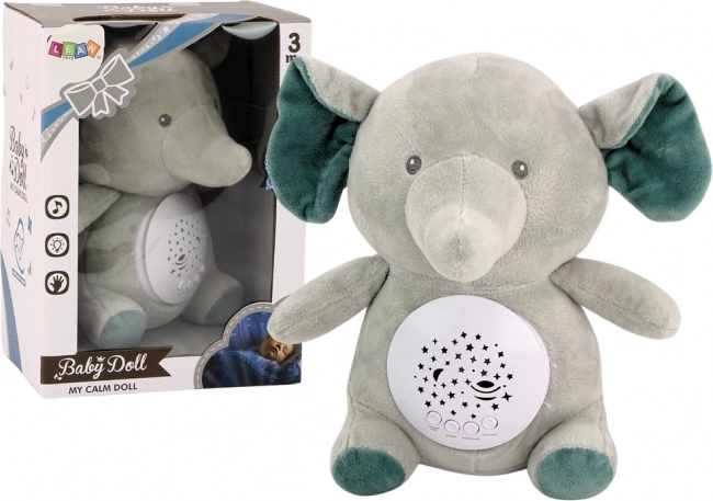 Sovende bamse Elefant med stjerneprojektion og melodier - grå