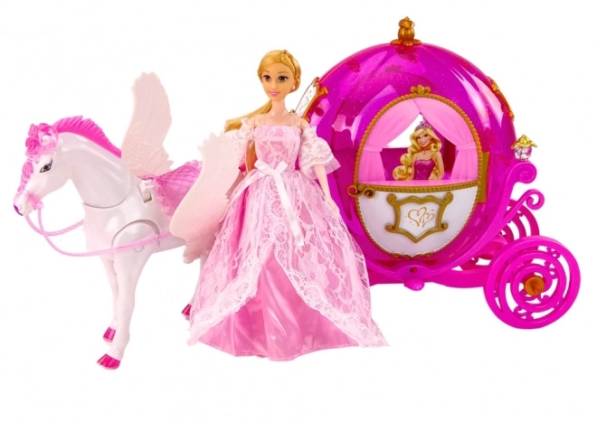 Magisk sæt med hestevogn og prinsesse
