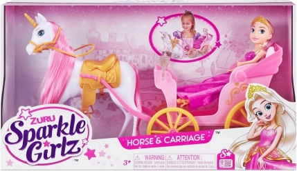 Dukkeprinsesse med enhjørning og karet SPARKLE GIRLZ 26,5 cm
